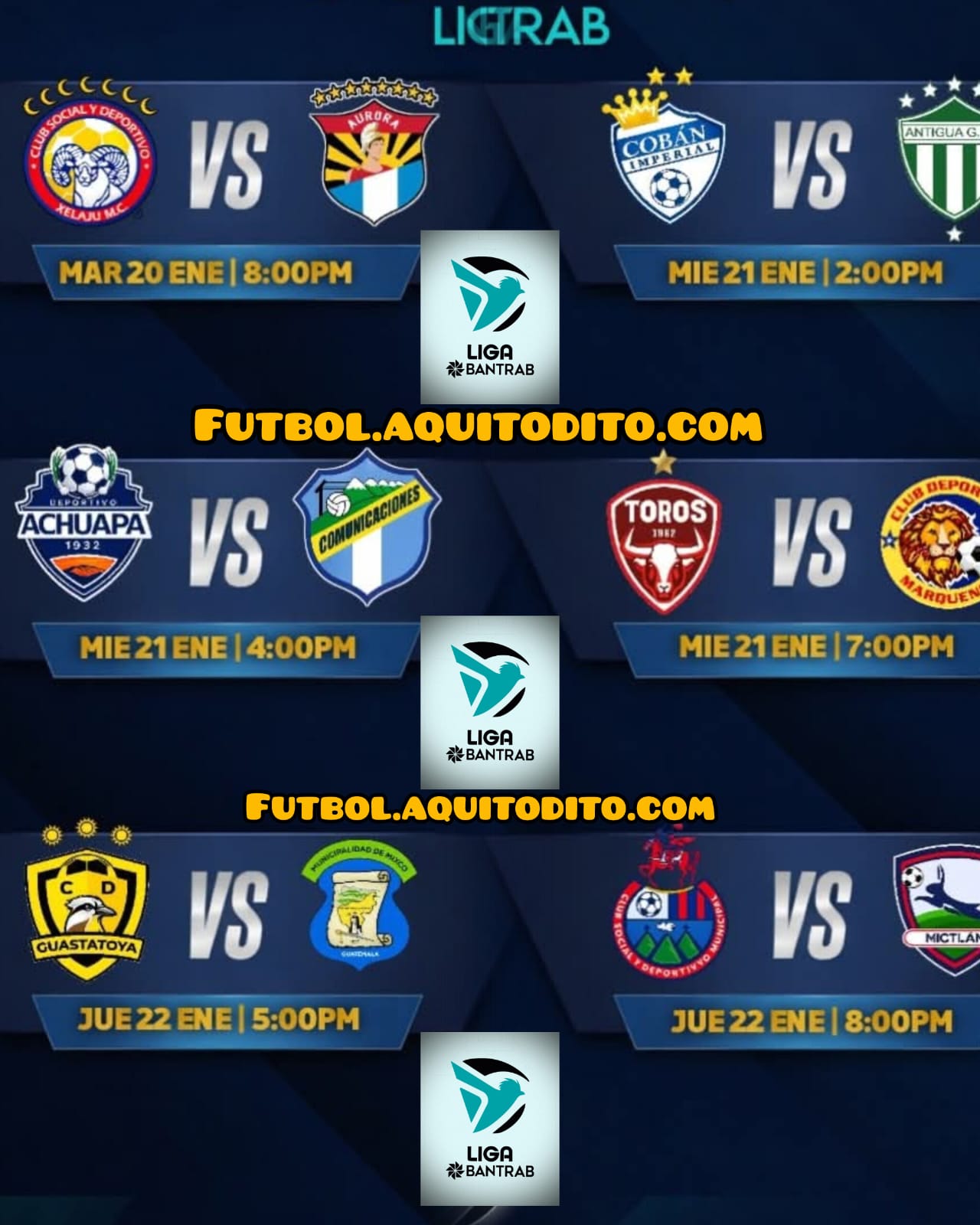 Programación Jornada 1 Liga Bantrab Clausura 2026